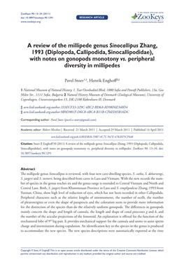 A Review of the Millipede Genus Sinocallipus Zhang, 1993 (Diplopoda, Callipodida, Sinocallipodidae), with Notes on Gonopods Monotony Vs