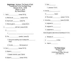 Beginnings: Abraham: the Seeds of Faith Trusting God to Do the Right
