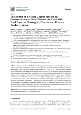 The Impact of a Nickel-Copper Smelter on Concentrations of Toxic Elements in Local Wild Food from the Norwegian, Finnish, and Russian Border Regions