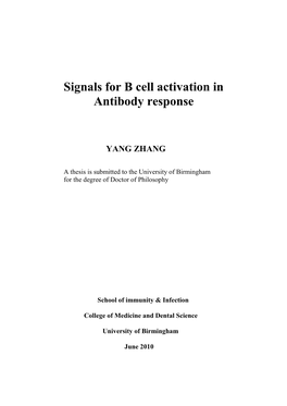 Signals for B Cell Activation in Antibody Response