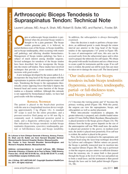 Arthroscopic Biceps Tenodesis to Supraspinatus Tendon: Technical Note