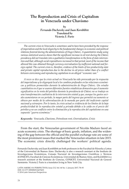 The Reproduction and Crisis of Capitalism in Venezuela Under Chavismo by Fernando Dachevsky and Juan Kornblihtt Translated by Victoria J