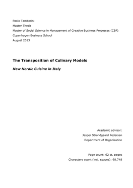 New Nordic Cuisine Thesis Paolo T