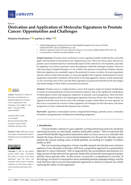 Derivation and Application of Molecular Signatures to Prostate Cancer: Opportunities and Challenges