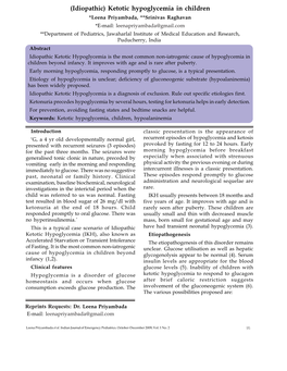 (Idiopathic) Ketotic Hypoglycemia in Children