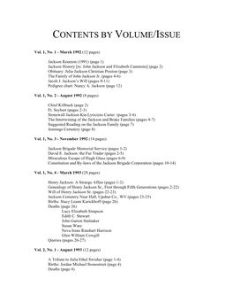 Contents by Volume/Issue