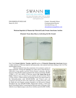 Mexican Imprints & Manuscript Material Leads Swann Americana