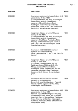 London Metropolitan Archives Paddington O/334
