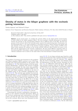 Density of States in the Bilayer Graphene with the Excitonic Pairing Interaction