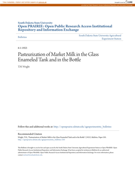 Pasteurization of Market Milk in the Glass Enameled Tank and in the Bottle T.H