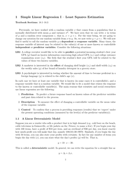 1 Simple Linear Regression I – Least Squares Estimation