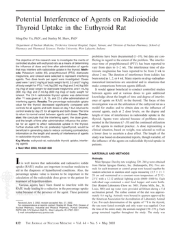 Potential Interference of Agents on Radioiodide Thyroid Uptake in the Euthyroid Rat