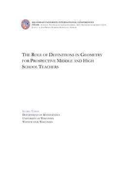 The Role of Definitions in Geometry for Prospective Middle and High School Teachers