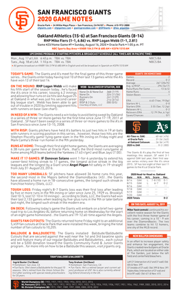 San Francisco Giants 2020 Game Notes