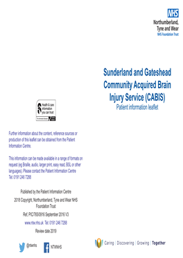 Sunderland and Gateshead Community Acquired Brain Injury Service (CABIS) Patient Information Leaflet