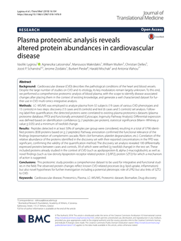 Plasma Proteomic Analysis Reveals Altered Protein Abundances In