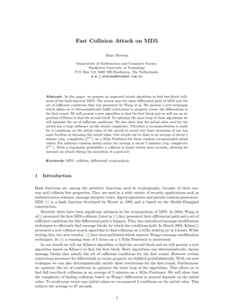 Fast Collision Attack on MD5