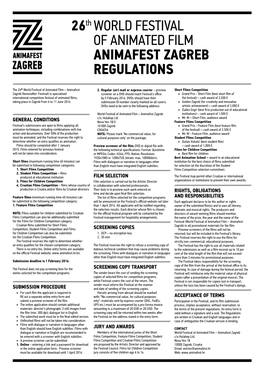 26Th WORLD FESTIVAL of ANIMATED FILM ANIMAFEST ZAGREB REGULATIONS