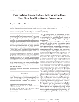 Time Explains Regional Richness Patterns Within Clades More Often Than Diversification Rates Or Area