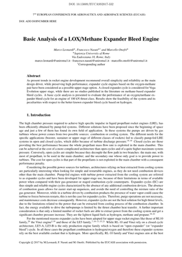 Basic Analysis of a LOX/Methane Expander Bleed Engine
