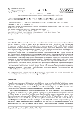 Calcareous Sponges from the French Polynesia (Porifera: Calcarea)