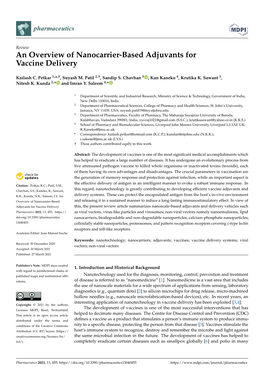 An Overview of Nanocarrier-Based Adjuvants for Vaccine Delivery