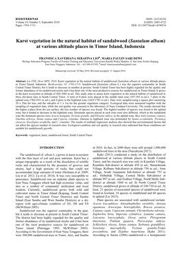 Karst Vegetation in the Natural Habitat of Sandalwood (Santalum Album) at Various Altitude Places in Timor Island, Indonesia