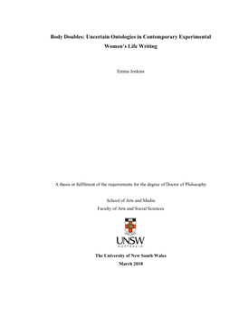 Body Doubles: Uncertain Ontologies in Contemporary Experimental Women’S Life Writing