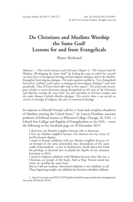 Do Christians and Muslims Worship the Same God? Lessons for and from Evangelicals