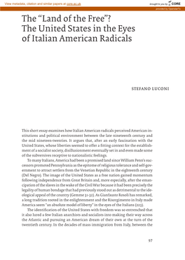 The “Land of the Free”? the United States in the Eyes of Italian American Radicals