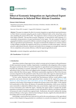 Effect of Economic Integration on Agricultural Export Performance In