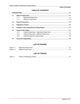 Hebron Project Comprehensive Study Report Table of Contents
