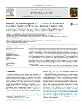 Aristaless-Like Homeobox Protein 1 (ALX1) Variant Associated with Craniofacial Structure and Frontonasal Dysplasia in Burmese Cats