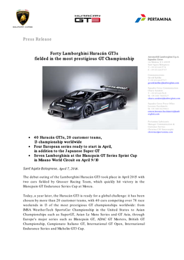 Press Release Forty Lamborghini Huracán Gt3s Fielded in the Most