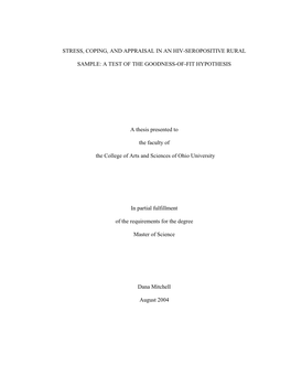 Stress, Coping, and Appraisal in an Hiv-Seropositive Rural