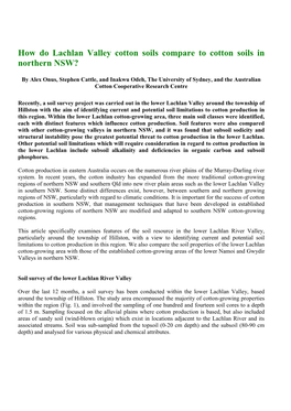 How Do Lachlan Valley Cotton Soils Compare to Cotton Soils in Northern NSW?