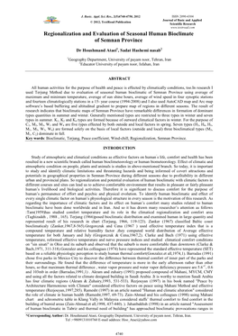 Regionalization and Evaluation of Seasonal Human Bioclimate of Semnan Province