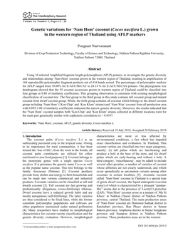 Genetic Variations for 'Nam Hom' Coconut (Cocos Nucifera L.) Grown