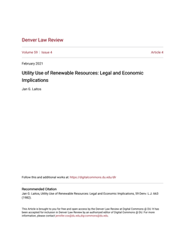 Utility Use of Renewable Resources: Legal and Economic Implications