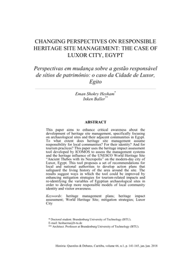 Changing Perspectives on Responsible Heritage Site Management: the Case of Luxor City, Egypt