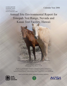 Annual Site Environmental Report for Tonopah Test Range, Nevada and Kauai Test Facility, Hawaii