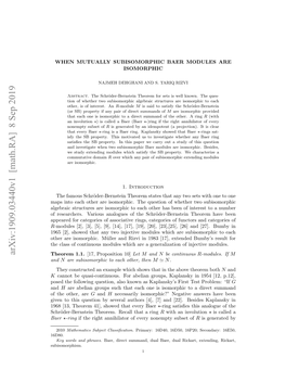 WHEN MUTUALLY SUBISOMORPHIC BAER MODULES ARE ISOMORPHIC 3 Essential Submodule, Or a Direct Summand of M, Respectively