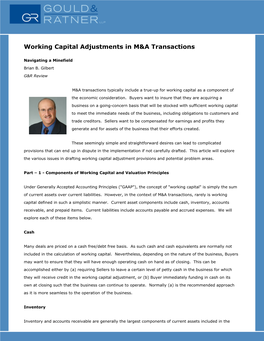 Working Capital Adjustments in M&A Transactions