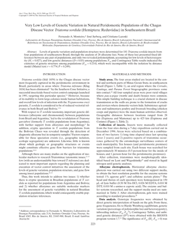 Very Low Levels of Genetic Variation in Natural Peridomestic Populations of the Chagas Disease Vector Triatoma Sordida (Hemiptera: Reduviidae) in Southeastern Brazil