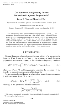 On Sobolev Orthogonality for the Generalized Laguerre Polynomials* Teresa E