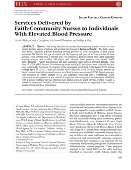 Services Delivered by Faith-Community Nurses to Individuals with Elevated Blood Pressure Victoria Monay,Carol M