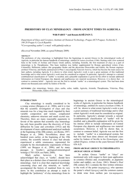 Prehistory of Clay Mineralogy – from Ancient Times to Agricola