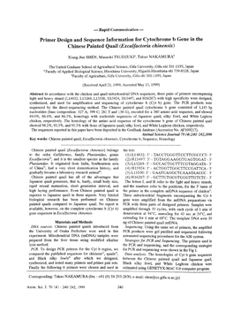 Rapid Communication- Primer Design and Sequence Information for Cytochrome B Gene in the Chinese Painted Quail (Excalfactoria C