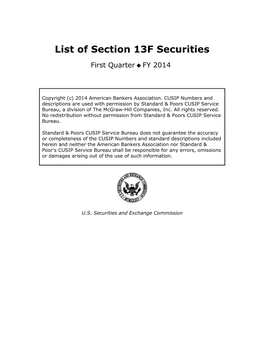 List of Section 13F Securities, First Quarter, 2014