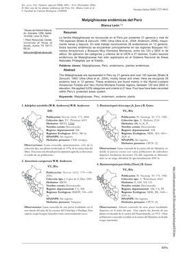 MALPIGHIACEAE ENDÉMICAS DEL PERÚ © Facultad De Ciencias Biológicas UNMSM Versión Online ISSN 1727-9933